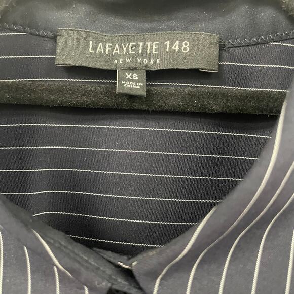 Lafayette 148 New York Long Sleeve Striped Concealed Button Up Navy White XS - Picture 4 of 7